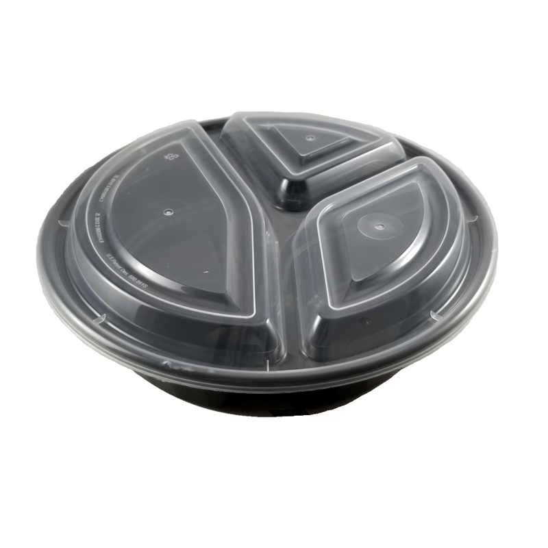 JR-348B 9" PLASTIC ROUND CONTAINER 3 COMPARTMENT 150CT (SKU #60313)