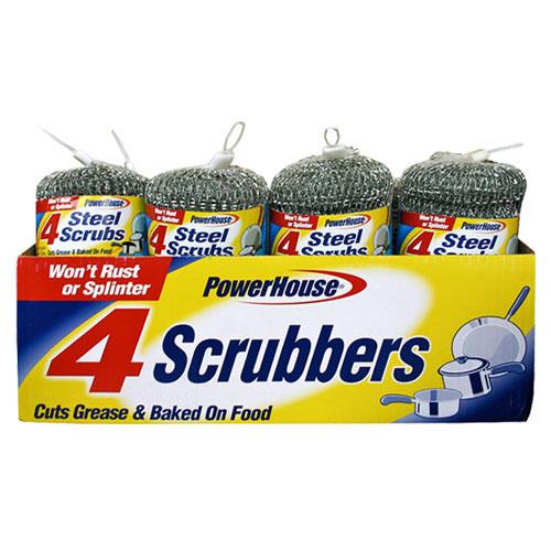 POWERHOUSE #92602 SCOURING PAD-4CT/STEEL SILVER (SKU #10181)