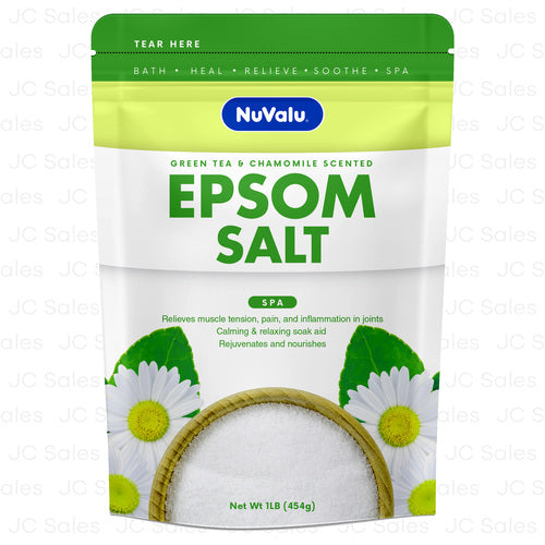 NUVALU #103015 EPSOM SALT 16OZ GREEN TEA&CHAMOMILE (SKU #12927)