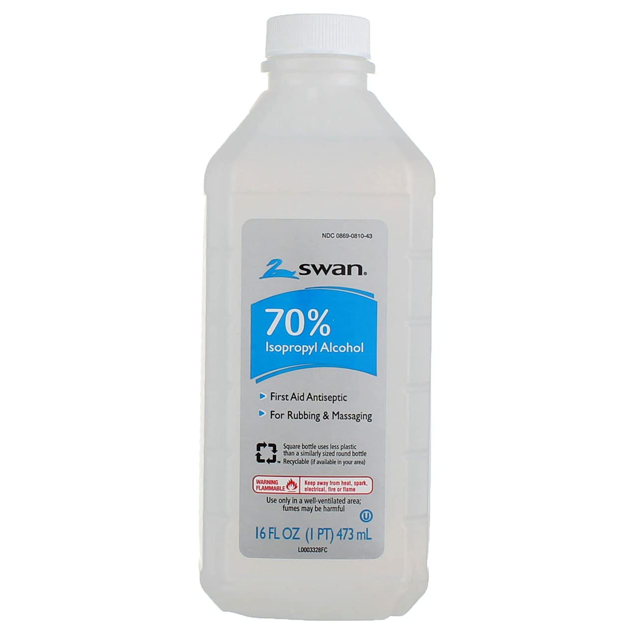 SWAN RUBBING ALCOHOL 70% CLEAR 16oz (SKU #13037)
