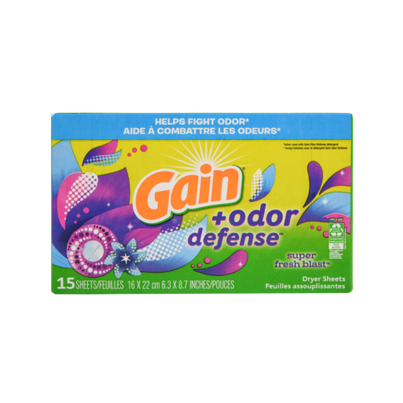 FAB.DRY SHEETS-15CT GAIN ODOR DEFENSE (SKU #11195)