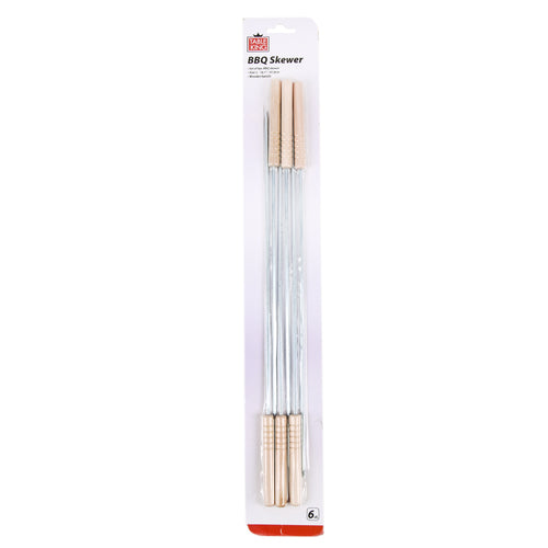 TK #57977 BBQ SKEWER 6CT METAL W/WOODEN HANDLE (SKU #70468)