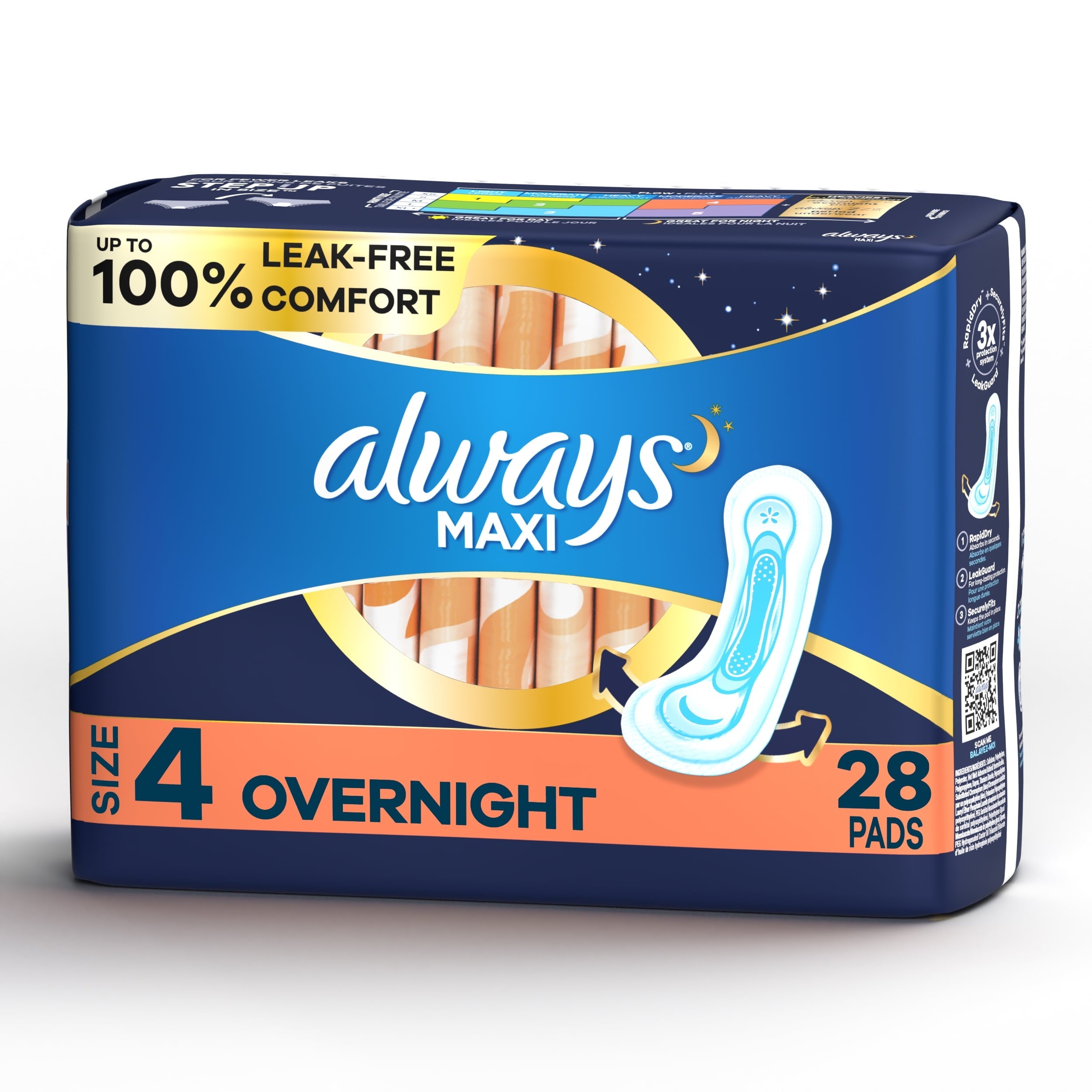 ALWAYS PADS #77157 28ct MAXI OVERNIGHT SIZE 4 (SKU #62221)