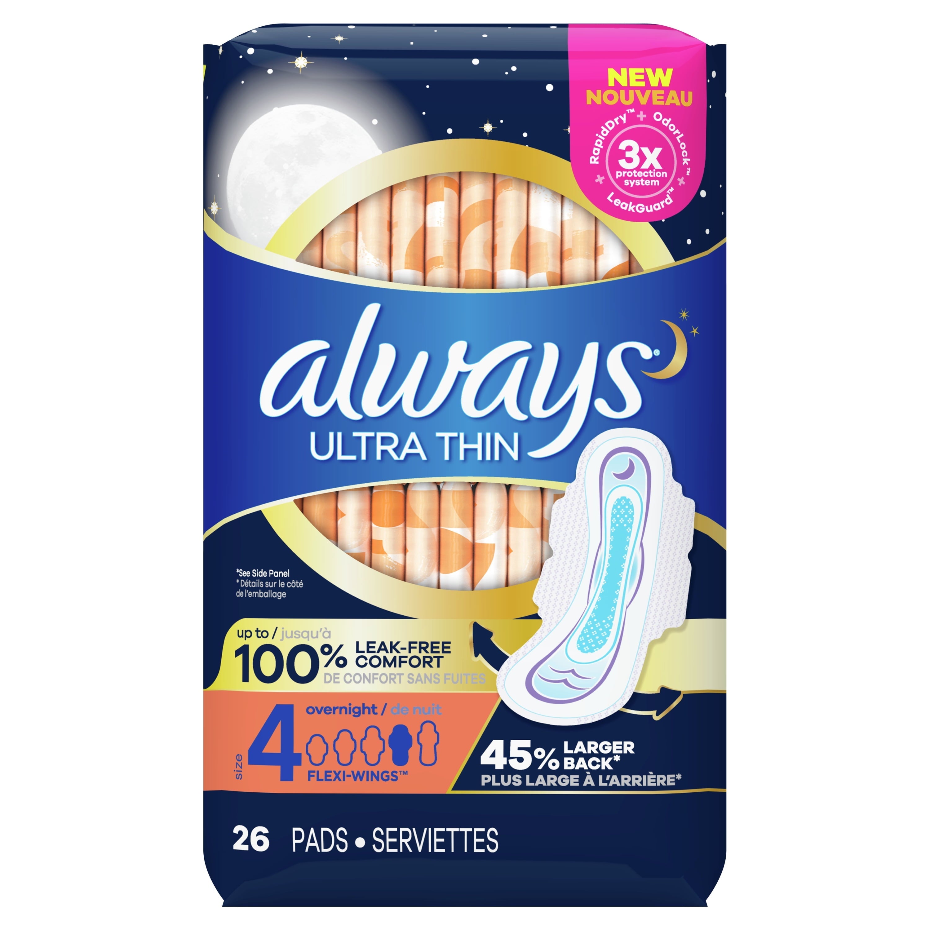 ALWAYS PADS #25551 ULTRA THIN OVERNIGH 26CT SIZE 4 (SKU #81000)