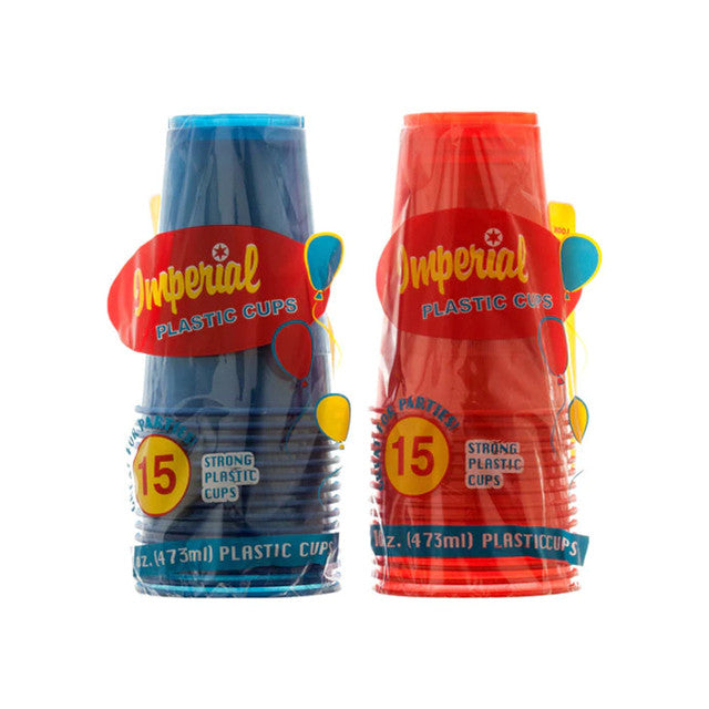 PLASTIC CUP 16oz 15CT ASST BLUE/RED (SKU #12084)