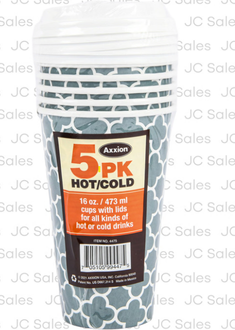 COFFEE PAPER CUP W/LID 16oz 5CT (SKU #12994)