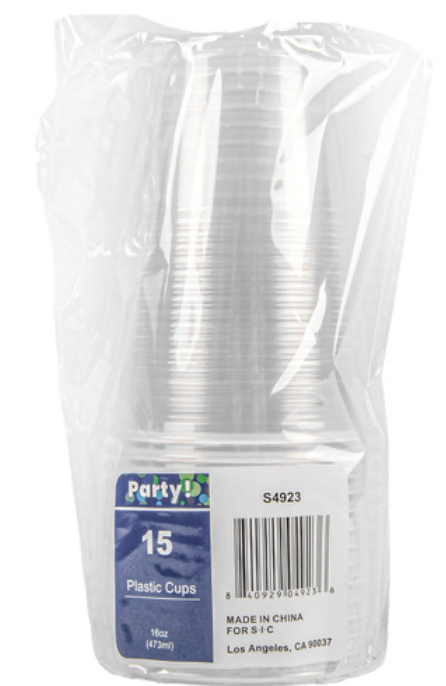 PLASTIC CUP 16oz 15CT CLEAR (SKU #11258)