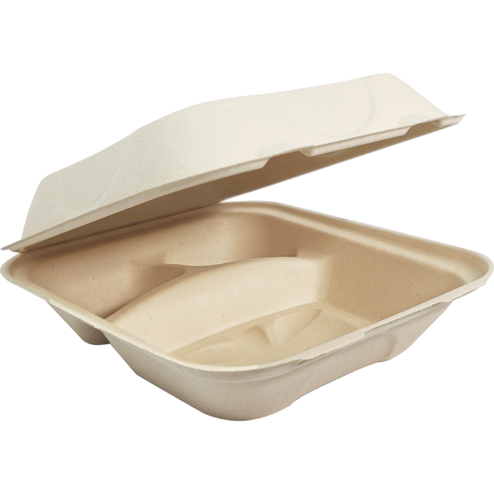 #HC88W WHITE SUGARCANE HINGED CONTAINER 8X8X3 200CT (SKU #60421)